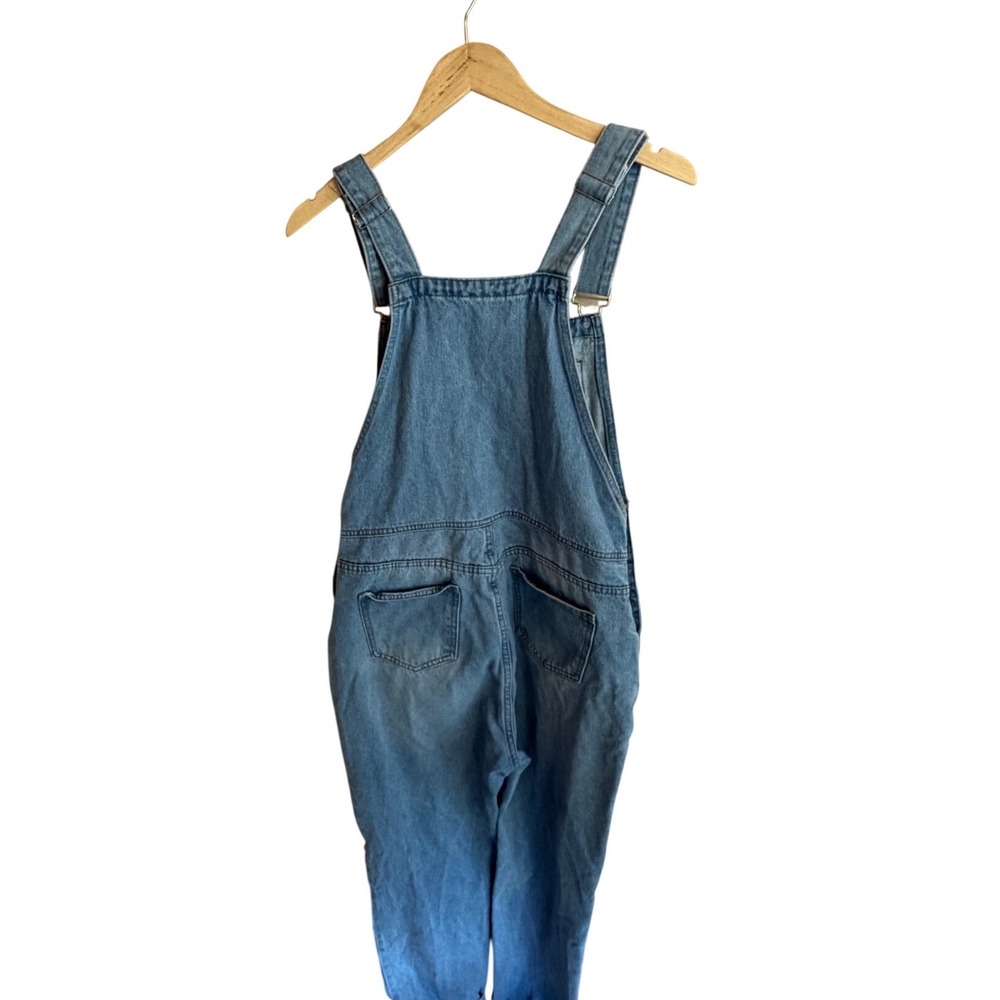 Floral Painted Denim Overalls Light Wash Boho Bib Jumpsuit Womens XL - Picture 8 of 10